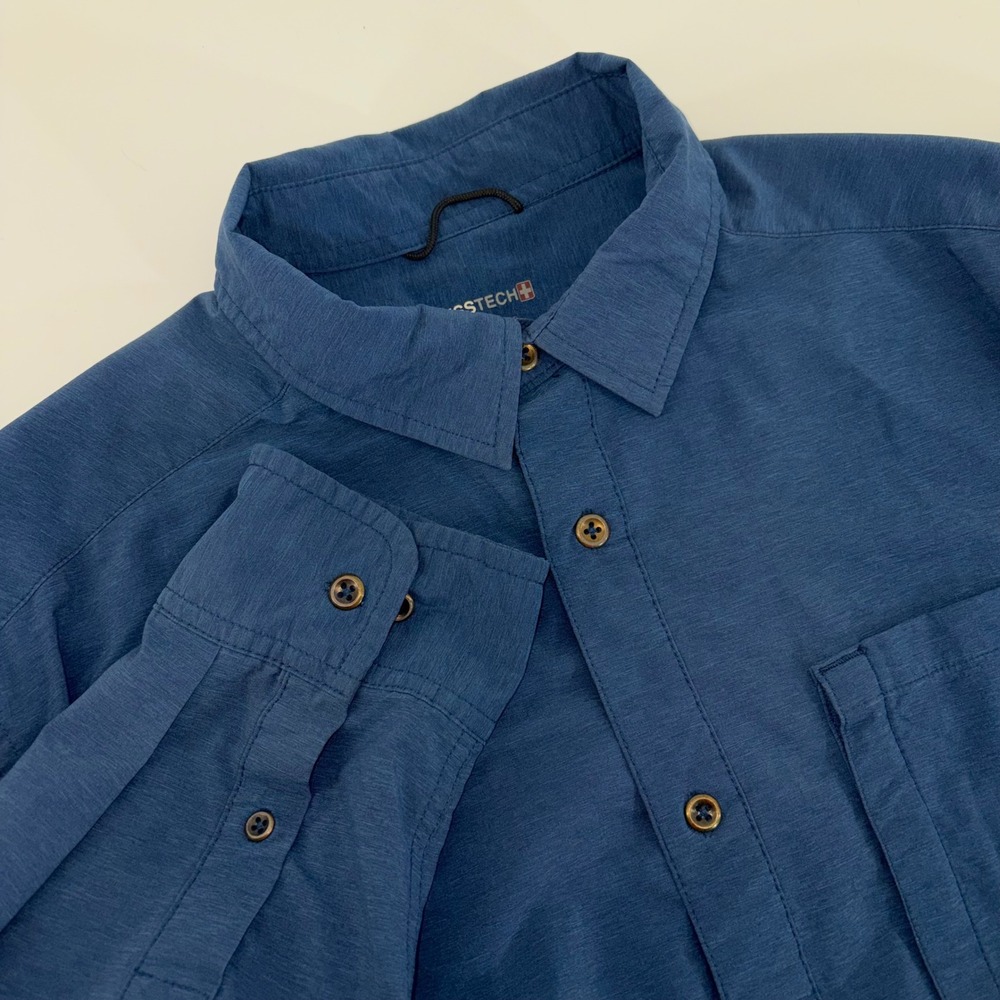 Swiss Tech Mens Blue Cove Performance‎ Long Sleeve Button Down Shirt Large